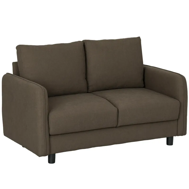 Zweisitzer-Sofa mit Stauraum, Polstersofa in Samtoptik mit Rückenkissen für Wohnzimmer, Schlafzimmer, Büro, Braun