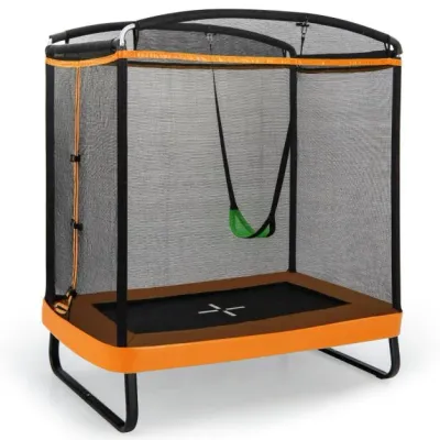 2 in 1 Kindertrampolin mit Schaukel &amp; Sicherheitsnetz &amp; Randabdeckung Orange