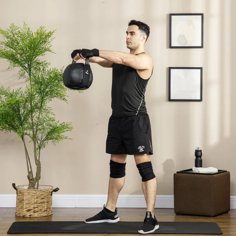 Kugelhantel, Kettlebell, 12 kg, flache Unterseite, Stahlgriff, Kunststoffkörper, schwarz