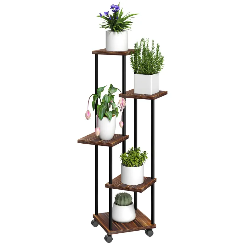 Blumenständer mit 5 Ebenen, 5-stufiger Pflanzenständer, Holz, Stahl Blumenständer mit 5 Ebenen, 5-stufiger Pflanzenständer, Holz, Stahl