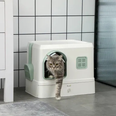 Katzentoilette mit Abdeckung, 1 Streuschaufel, herausnehmbare Bodenwanne, Mintgrün