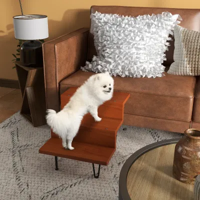 Hundetreppe, Katzentreppe, 3 Stufen, Kiefernholz, Braun + Schwarz