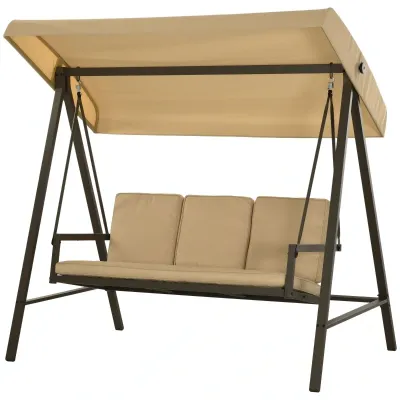 Hollywoodschaukel Gartenschaukel Schaukelbank, verstellbares Sonnendach, 200 cm x 125 cm x 175 cm, Beige + Braun