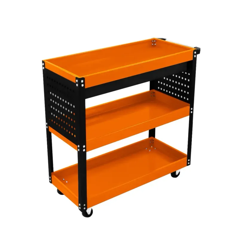Werkstattwagen, 3 Ebenen, abschliessbare Schublade – Stahl, 150 kg gesamt, 81,4 x 36,4 x 79 cm, Orange