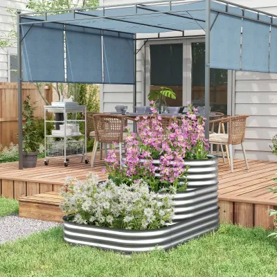 Hochbeet Outdoor-Blumentreppe Pflanzkasten, 3 Stufen, 158 cm x 109 cm x 82 cm, Silber