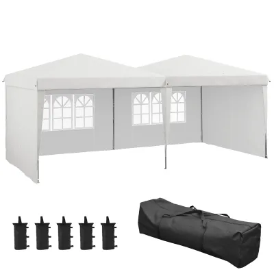 Faltpavillon Zelt mit Seitenwänden Höhenverstellbar, 585L x 295B x 275H cm, weiss