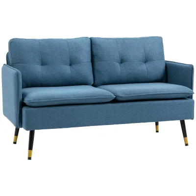 2er-Sofa im Retrodesign, mit Knopfheftung, Sofa, Leinenoptik, Dunkelblau