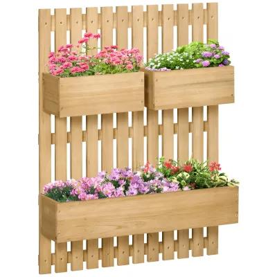 Blumenkasten-Set, Wandmontage, frei versetzbar, Massivholz, 60 x 16 x 80 cm