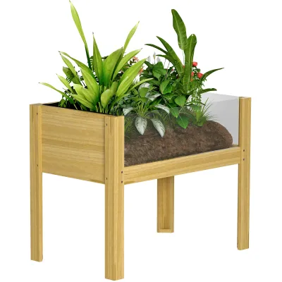 Pflanzkasten mit Acrylpaneele und Abflusslöcher aufgestellt, 75 x 46 x 60,5 cm, Naturholz
