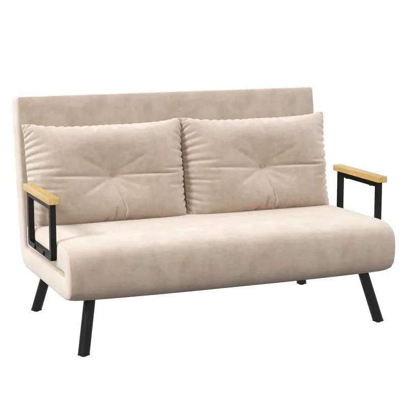 3 in 1 Schlafsofa 2er-Sofa Samtsofa, Gästebett, inkl. 2 Kissen, Samtoptik, Natur + Beige + Schwarz