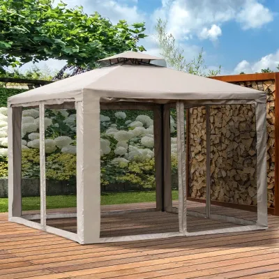 Gartenpavillon Pavillon Gartenzelt Festzelt Partyzelt mit 4 x Seitenwand wetterfest Graubraun 3x3x2,6m