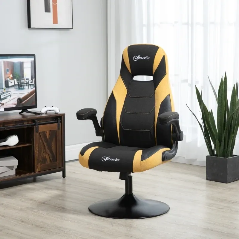 Gaming-Stuhl mit Rallystreifen, Computerstuhl, höhenverstellbar, mit Kippfunktion, Schwarz + Gelb