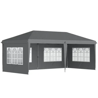 Pavillon Pop-Up Faltbar - Empfangszelt - 3 x 6 m 3 abnehmbare Seiten Grau
