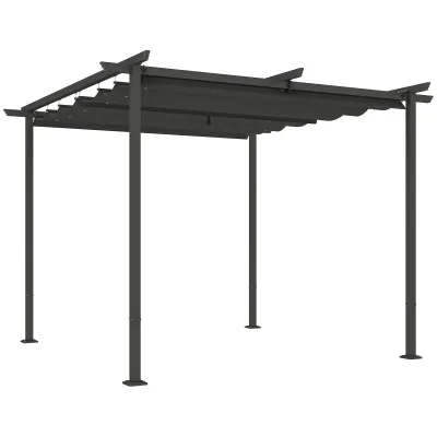 3 x 3 m Garten-Pergola mit verstellbarem Dach, Pavillon für Veranda, Terrasse, Dunkelgrau