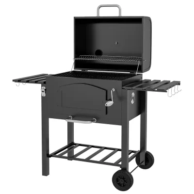 BBQ-Smoker, Holzkohlegrill-Grillwagen mit einstellbarer Holzkohlehöhe und Thermometer