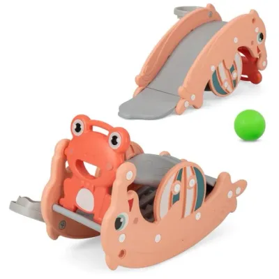 3 in 1 Kinder Spielplatz Kinderrutsche + Schaukelpferd + Basketballkorb Rosa