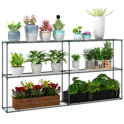 Dreistufiger Blumenständer, Pflanzregal für Gewächshäuser, Schuppen, Garagen, 222x30x114 cm, Dunkelgrün