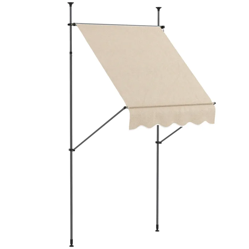 Freistehende manuelle einziehbare Sonnenstore 1,5 × 1,2 × 2,1–3 m, verstellbare Neigung, Metall/Aluminium/Polyester, Sand