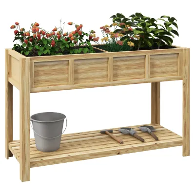 Hochbeet auf Beinen mit Regal, 115L x 46B x 75H cm, natur