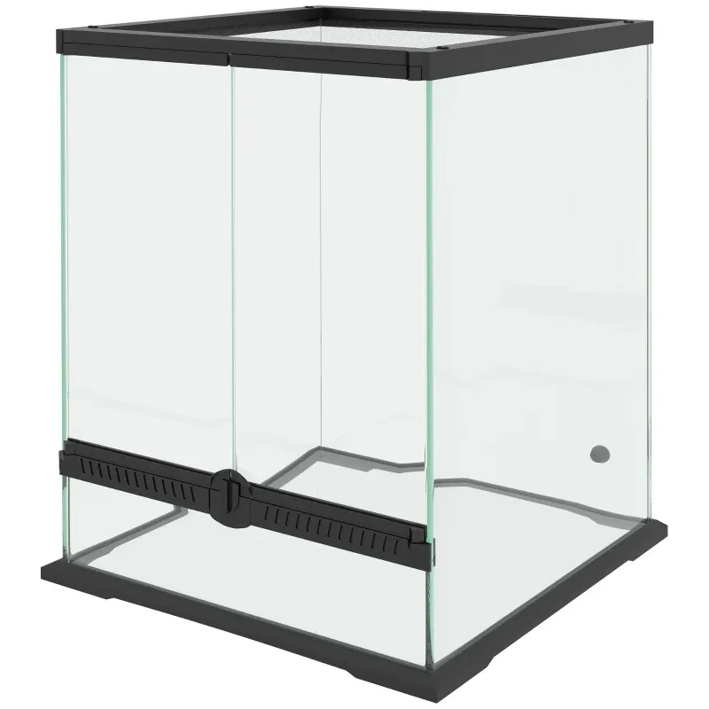 Glas-Terrarium 45x45x60 cm, 120 L mit verriegelbarem Maschendrahtdeckel &amp; Kabelmanagement