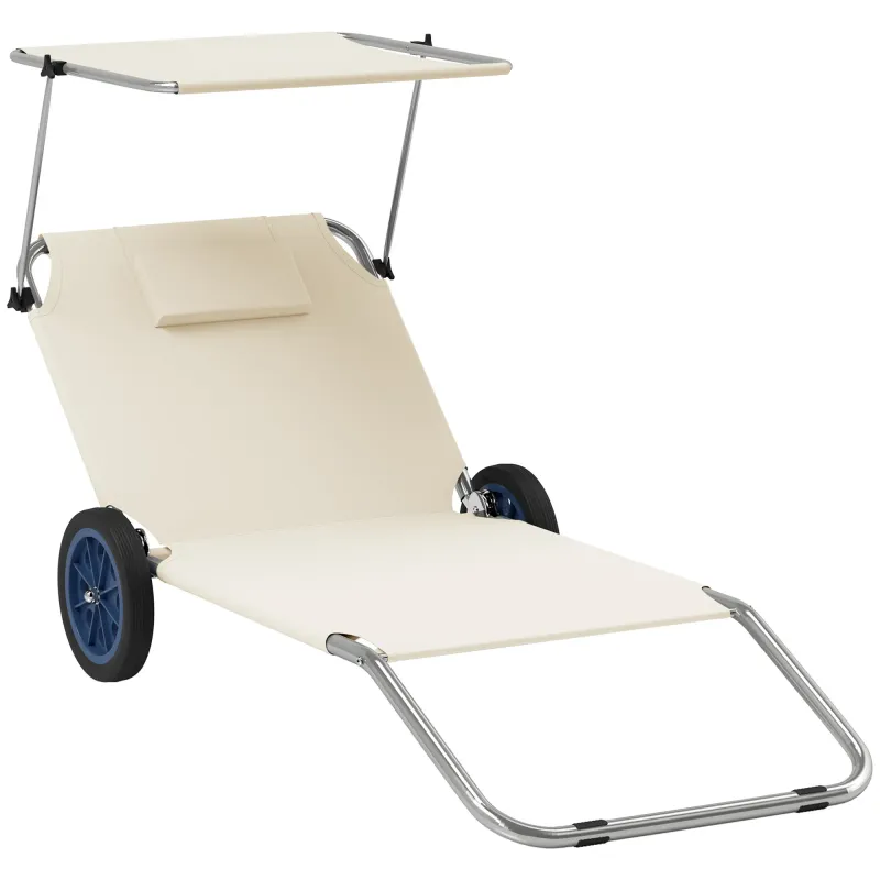 Mobile Sonnenliege auf Rädern ideal für den Strand klappbar Beige