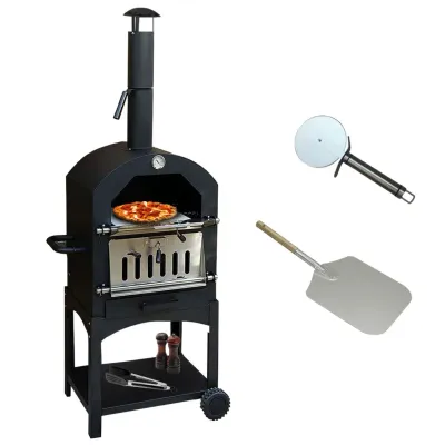 Outdoor Pizzaofen – Kohle, 156 x 64 x 43 cm, Pizzastein &amp; Pizzaschneider inkl.