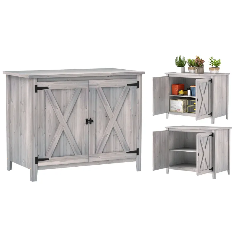 Gartenschrank im Scheunendesign, Geräteschrank mit Doppeltüren, Hellgrau Gartenschrank im Scheunendesign, Geräteschrank mit Doppeltüren, Hellgrau