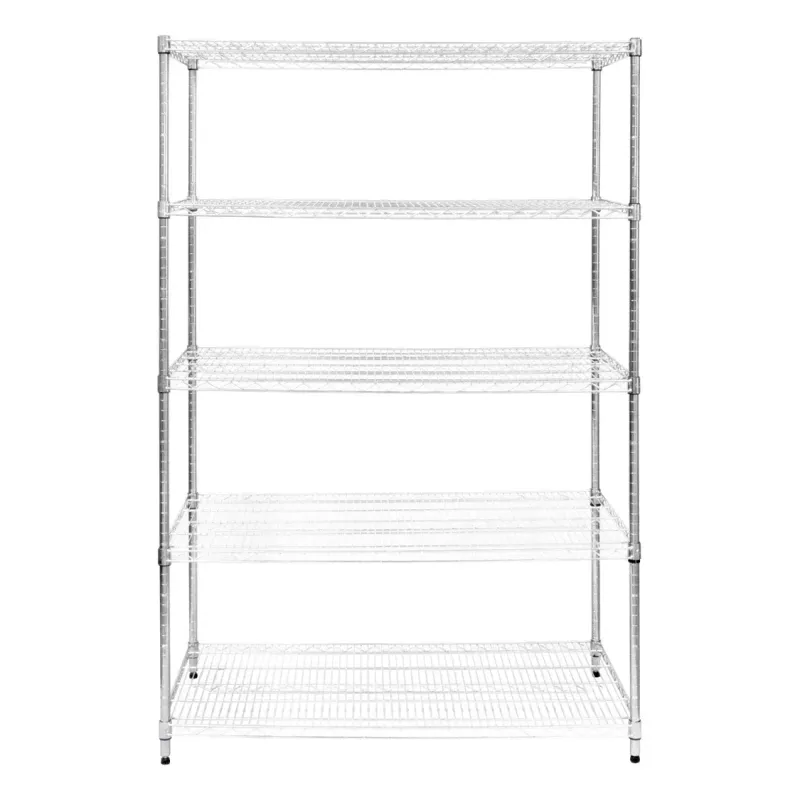 5‑stufiges Drahtregal, 120 x 60 x 180 cm – verchromter Stahl, 1000 kg gesamt, höhenverstellbar, verstellbare Füsse