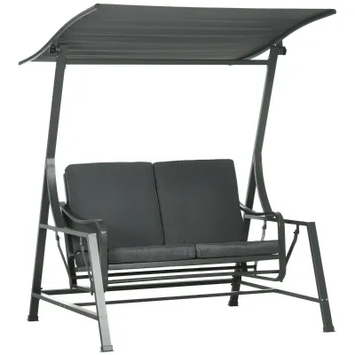 Hollywoodschaukel, neigbares Dach, Sitz- und Rückenkissen, Stahlrahmen, dunkelgrau, 148 x 129 x 172 cm