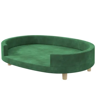 Hundesofa, Katzensofa, weiche Samtoberfläche mit abnehmbarem Kissen und Holzfüssen, 100L x 70B x 25H cm, grün