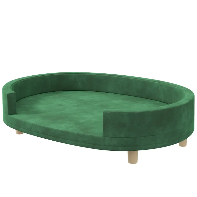 Hundesofa, Katzensofa, weiche Samtoberfläche mit abnehmbarem Kissen und Holzfüssen, 100L x 70B x 25H cm, grün