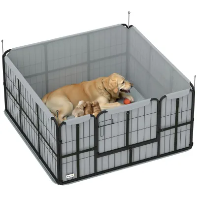 Hundewurfbox Welpenbox Hundewurfkiste mit Tür und waschbarer Matte 122 x 122 x 60 cm Schwarz