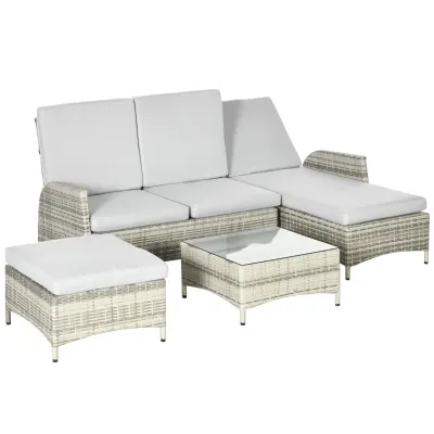 Gartenmöbel-Set für 4 Personen aus PE-Rattan, wetterbeständig, abnehmbare Bezüge Grau