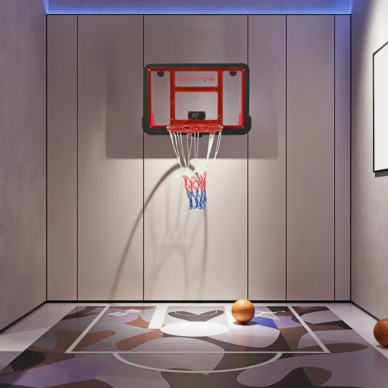 Basketballkorb mit elektronischer Punkteanzeige, für Wand- und Türmontage, inkl. Basketball, Ballpumpe