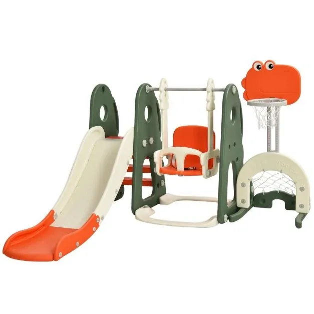 6 in 1 Kinder Spielplatz, Kinder Rutsche &amp; Schaukel &amp; Basketballkorb &amp; Leiter &amp; Fussballtor &amp; Golfloch orange