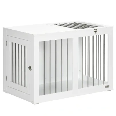 Heim-Hundebox, Transportbox – 2 Türen, verriegelbar, Weiss/Silber (80x50x56,5cm)