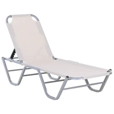 Sonnenliege Strandliege 5-Stufige Alu Gartenliege Relaxliege Texteline Beige 163 x 58,5 x 91 cm
