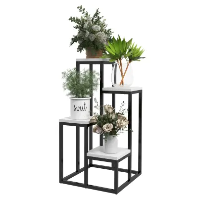 Pflanzenregal Blumenregal aus Metall und Holz 4 Ebenen verschiedene Höhen Industriedesign 34 x 34 x 66 cm