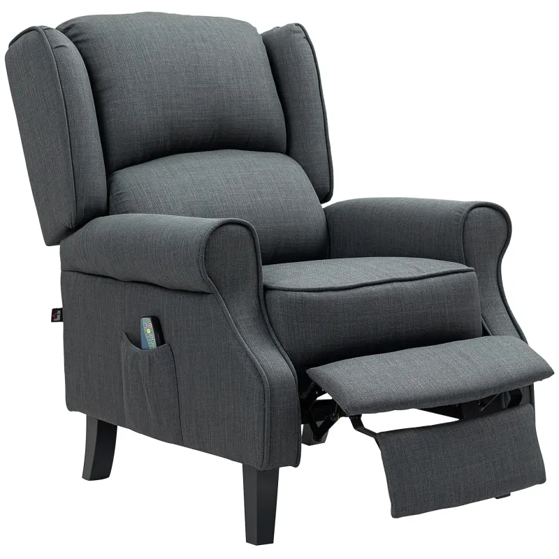 Massagesessel mit Heizfunktion – Dunkelgrau | 2 Bereiche, 90–140° Liege, Stoff - auf Wunsch mit Montageservice