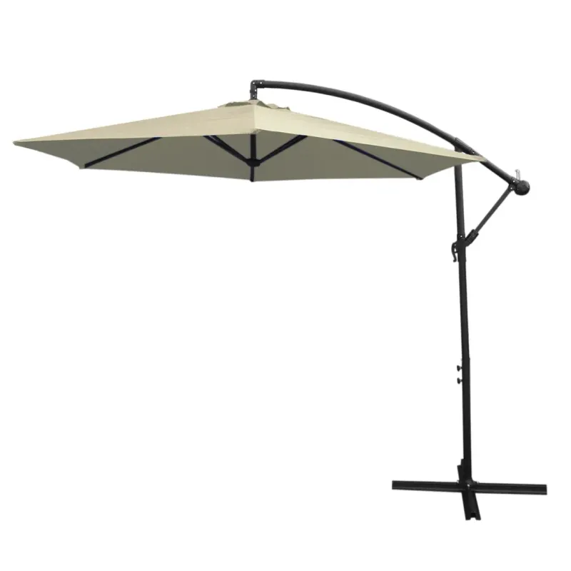 3m freitragender Freischwinger Sonnenschirm Creme – Kippfunktion, Kurbel, Hülle