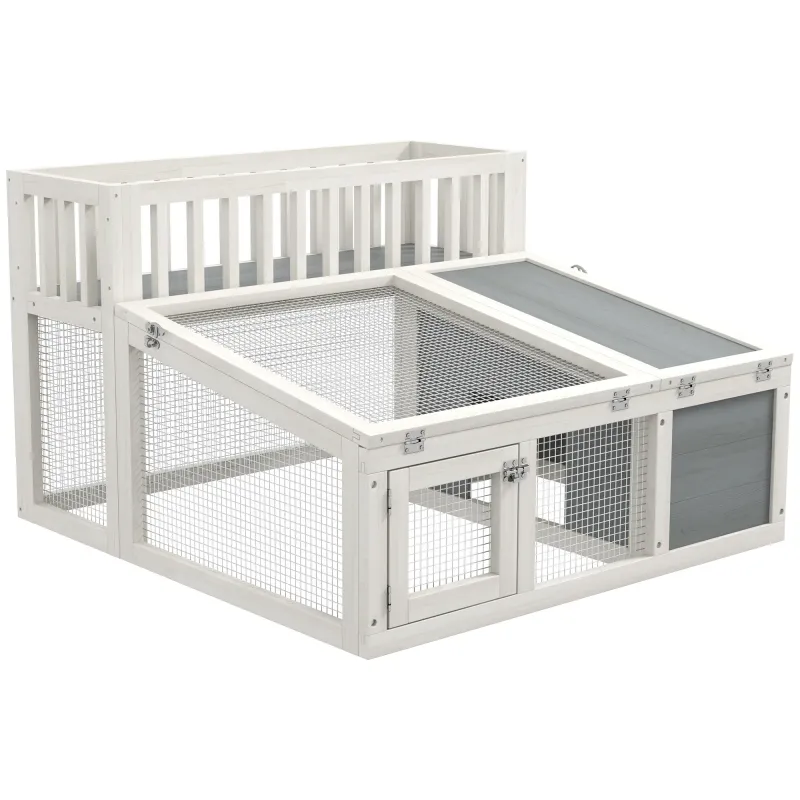 Kaninchenstall, Kleintierkäfig mit Hochbeet 94L x 90B x 60H cm weiss