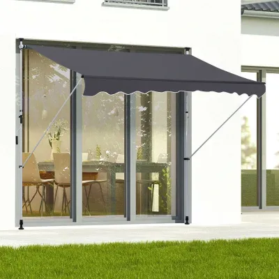 Sonnenstore Markise Faltarm Klemmmarkise Sonnenschutz Handkurbel Balkon Alu 2x1,2m Grau