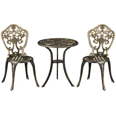 Balkon-Bistro-Set aus Aluminium, 3-teilig, mit 2 Stühlen + runder Tisch in Schmiedeeisenoptik Balkon-Bistro-Set aus Aluminium, 3-teilig, mit 2 Stühlen + runder Tisch in Schmiedeeisenoptik