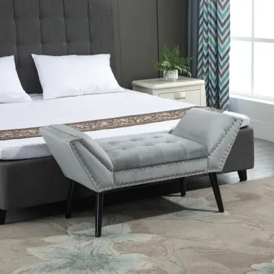 Polsterbank Sitzbank moderner Bettbank mit Knöpfen Hellgrau