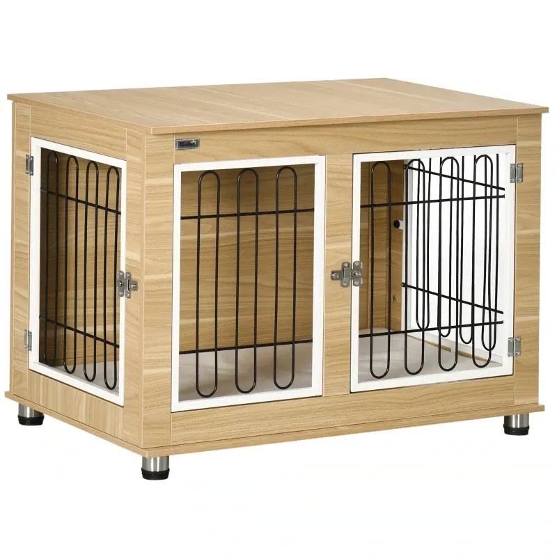 Hundekäfig, Heim-Hundebox (90x58x65cm) – waschbares Kissen, 2 Verriegelungen, Hellbraun