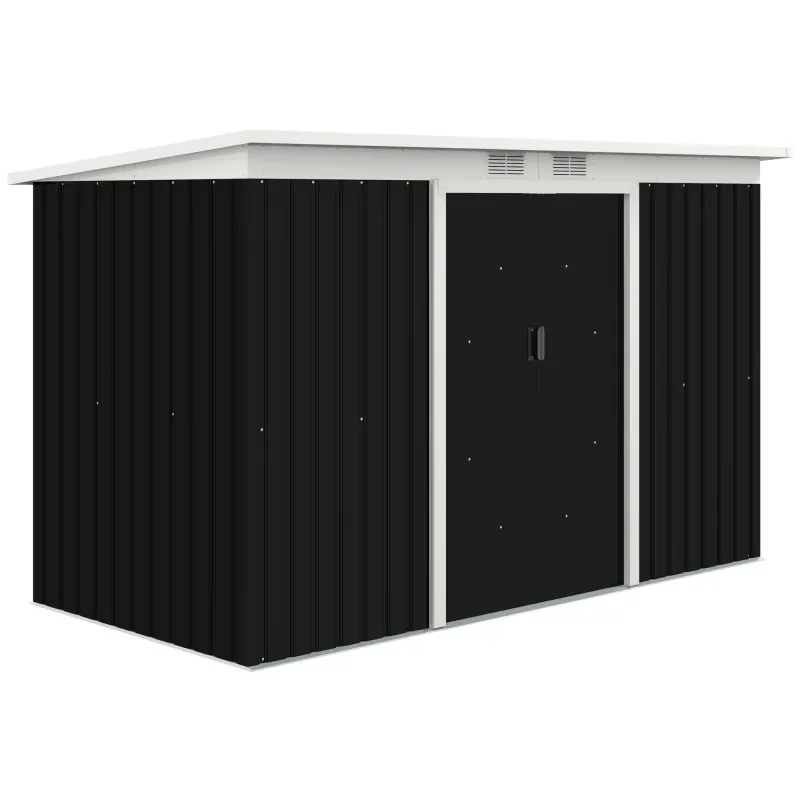 Geräteschuppen mit Schiebetür, Lüftungsfenster, Pultdach, Outdoor, Stahl, Dunkelgrau, 280 x 130 x 172 cm
