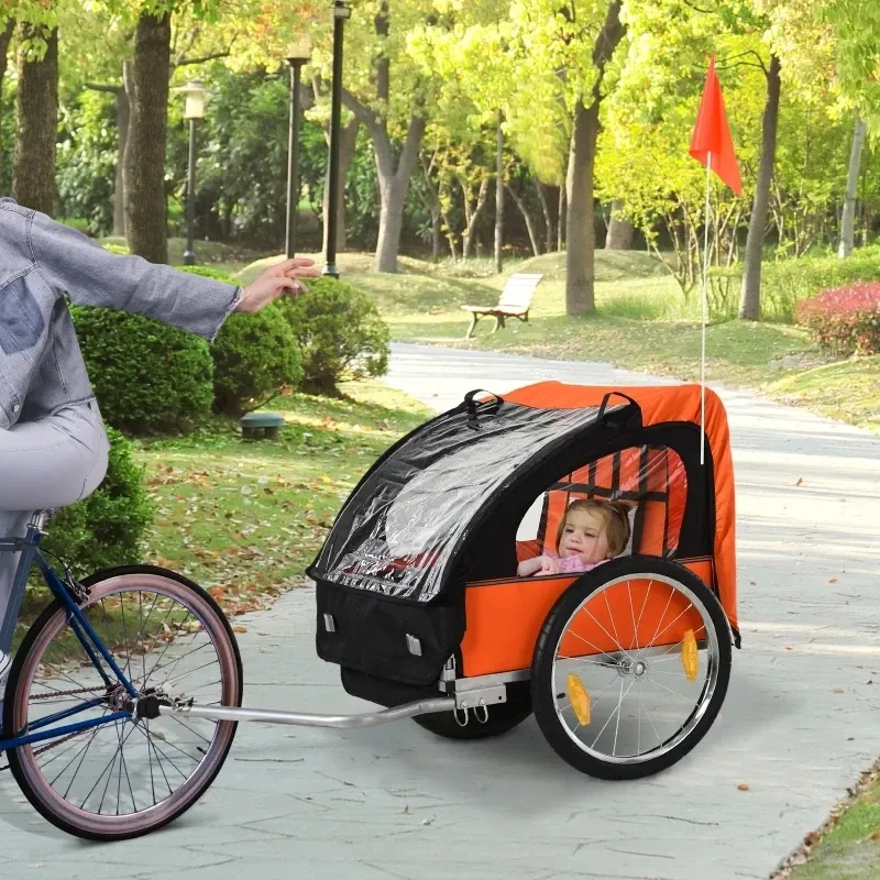 Kinderanhänger Velo-Anhänger geeignet für 2 Kinder orange