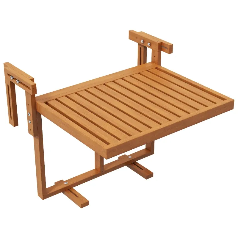 Balkontisch, Outdoor-Klapptisch, wetterbeständig, höhenverstellbar, 68 cm x 65 cm x 55 cm, Teak