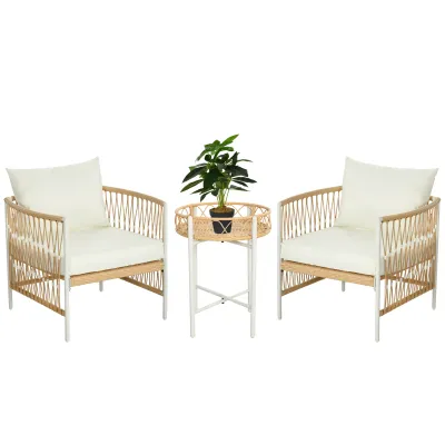 3-teiliges Rattan-Bistro-Set Gartenmöbel-Set Gartensitzgruppe, Gelb+Creme