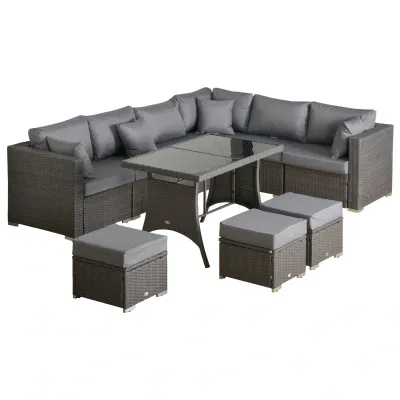 Polyrattan Sitzgarnitur 10 tlg. Sitzgruppe Sofagarnitur Gartenmöbel Set Lounge Stahl Luxus Dunkelgrau Polyrattan Sitzgarnitur 10 tlg. Sitzgruppe Sofagarnitur Gartenmöbel Set Lounge Stahl Luxus Dunkelgrau
